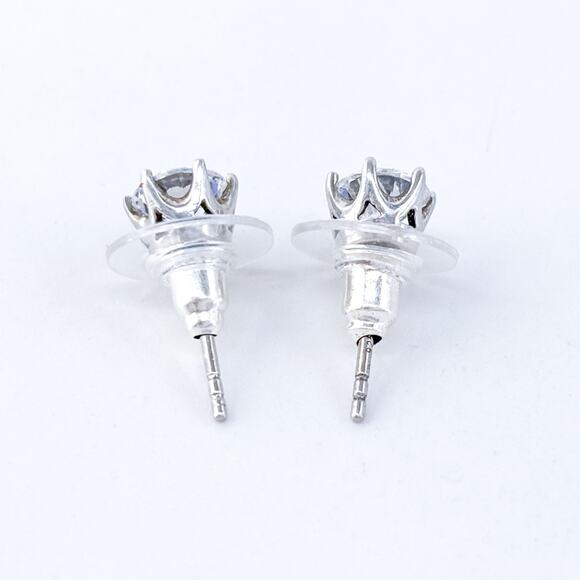 Vintage Sterling Silver 925 6mm Clear Cubic Zirconia Round Stud Earrings - Picture 4 of 6